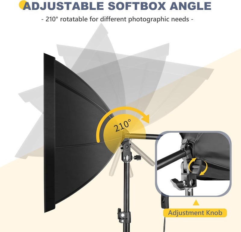 Torjim Softbox Photography Lighting Kit, 20'' x 20'' Professional Softbox Lighting Kit with 85W 3000-7500K LED Bulbs, Studio Lights for Photography/Video Recording/Live Streaming/Portraits Shooting - Image 5
